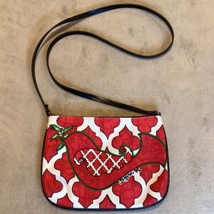 Brighton‎ Small Canvas Crossbody Bag, Red and White with Bird Graphic